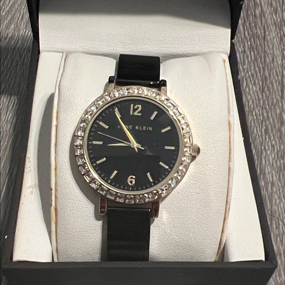 Anne Klein Black and Silver Crystal Women's Watch